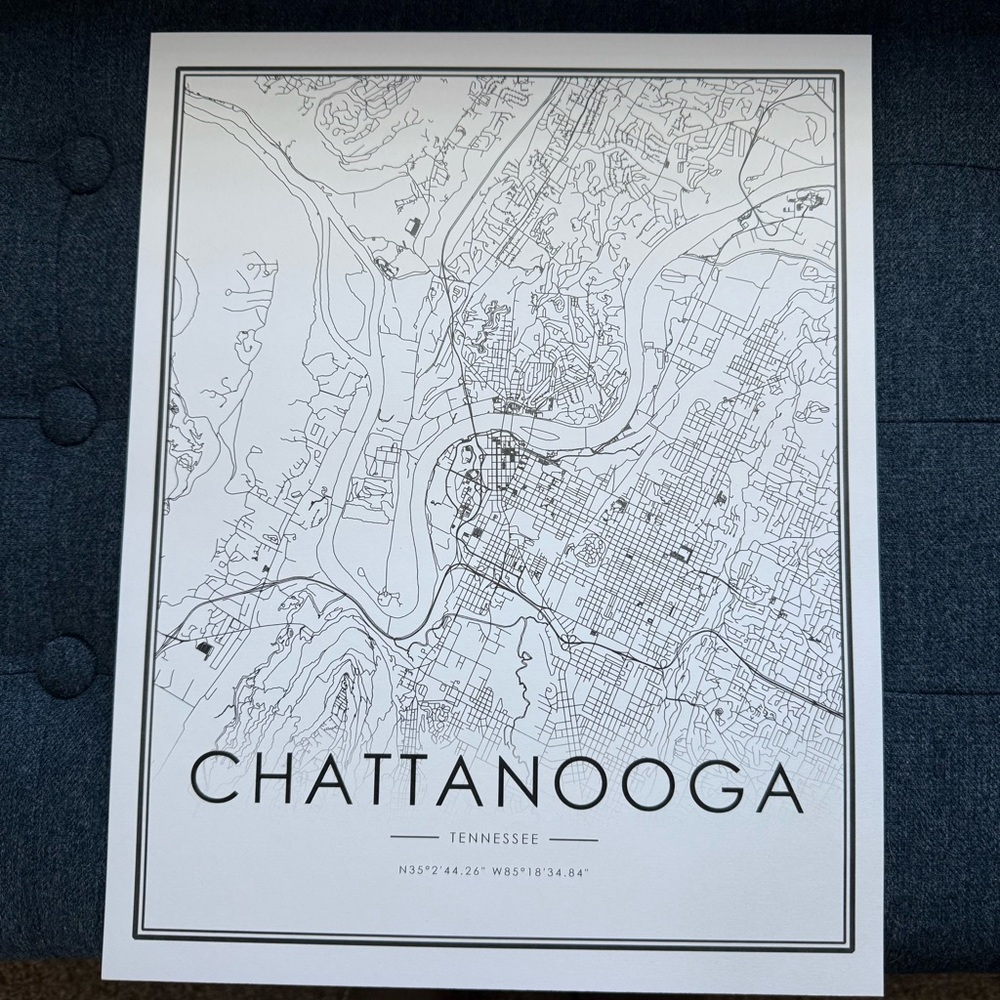 Chattanooga Map Art in Black and White